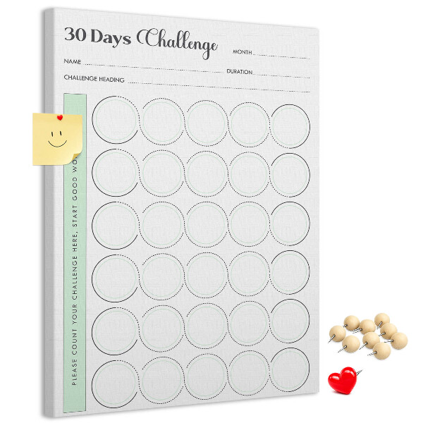 Kork-Pinnwand mit 30-Tage-Challenge-Planer