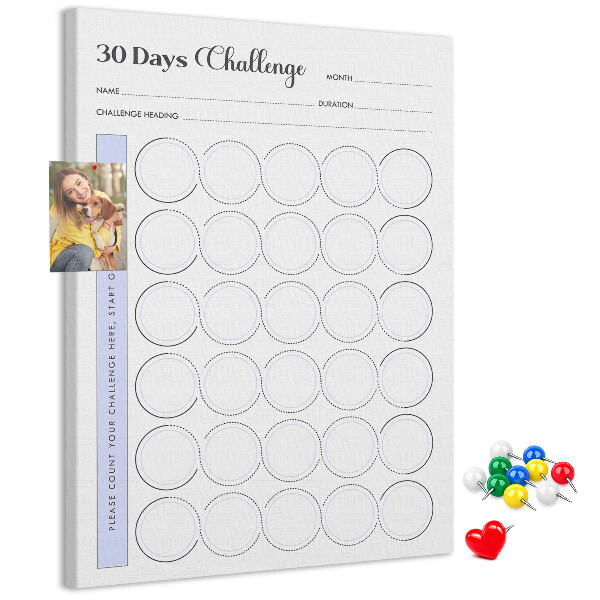 Bedruckte Korkplatte mit 30 Tage Challenge und Platz für Notizen