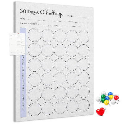 Bedruckte Korkplatte mit 30 Tage Challenge und Platz für Notizen