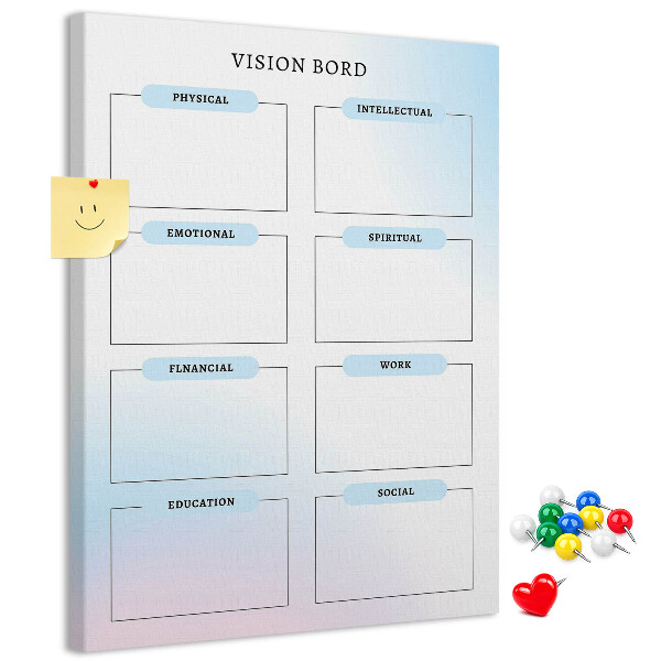 Korkplatte bedrucktes Visionboard für die persönliche Entwicklung