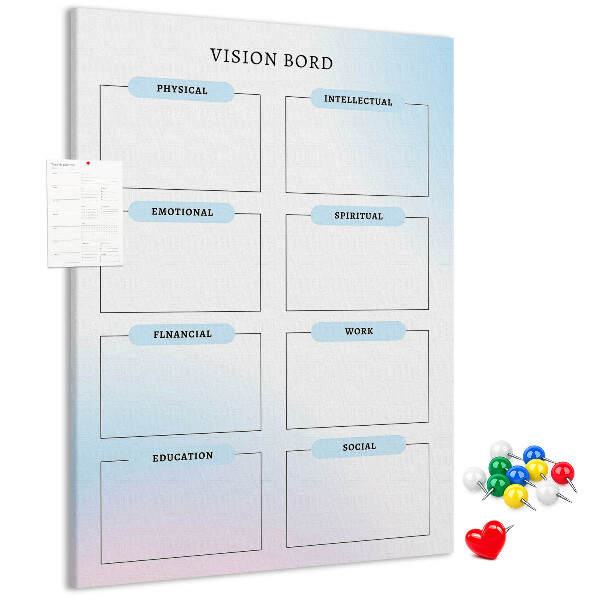 Korkplatte bedrucktes Visionboard für die persönliche Entwicklung