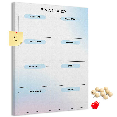 Korkplatte bedrucktes Visionboard für die persönliche Entwicklung