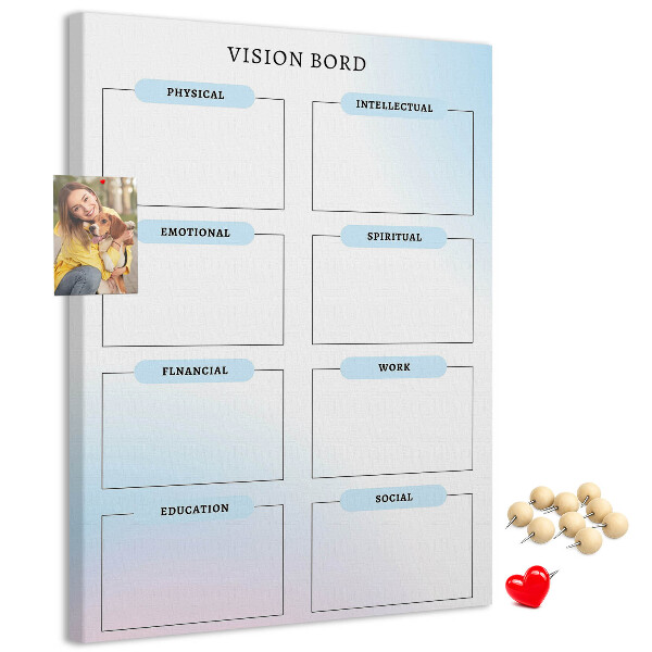 Korkplatte bedrucktes Visionboard für die persönliche Entwicklung
