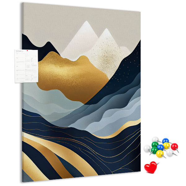 Pinnwand mit dem Motiv goldene Berge in einem friedlichen Tal