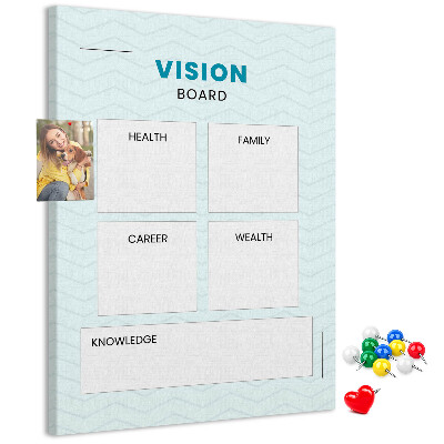 Bedruckte Korkplatte Visionboard mit vier Zielkategorien