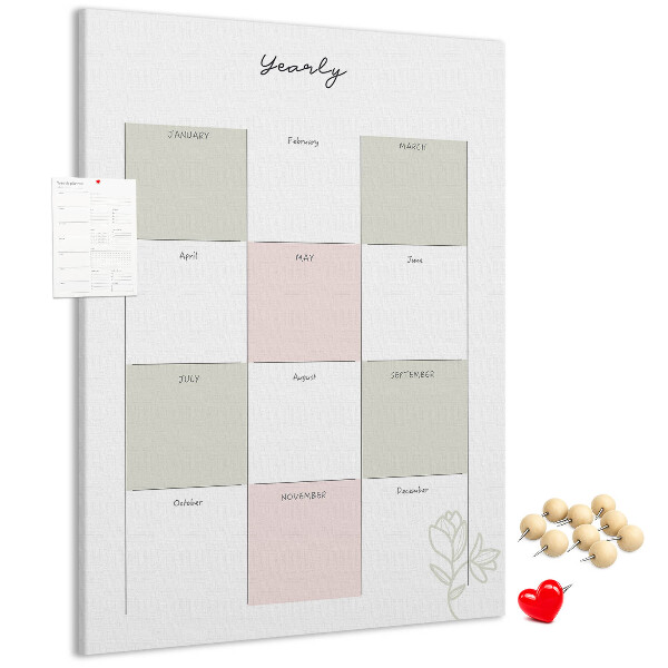 Bedruckte Korkplatte Jahresplaner im minimalistischen Design