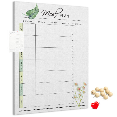 Kork-Pinnwand mit floralem Speiseplan-Design