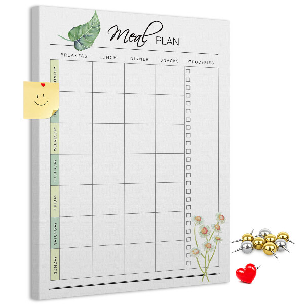 Kork-Pinnwand mit floralem Speiseplan-Design