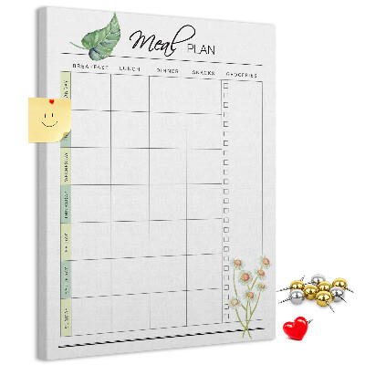 Kork-Pinnwand mit floralem Speiseplan-Design