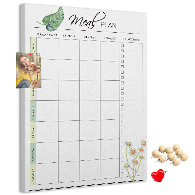 Kork-Pinnwand mit floralem Speiseplan-Design