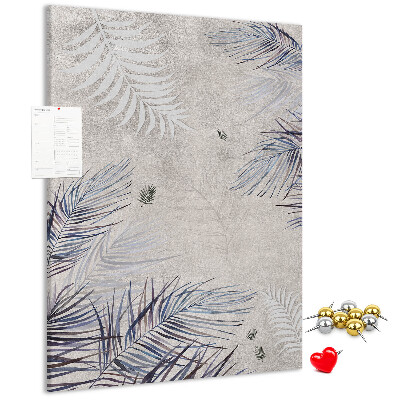 Kork-Pinnwand mit Motiv zarte Blätter auf grauem Hintergrund