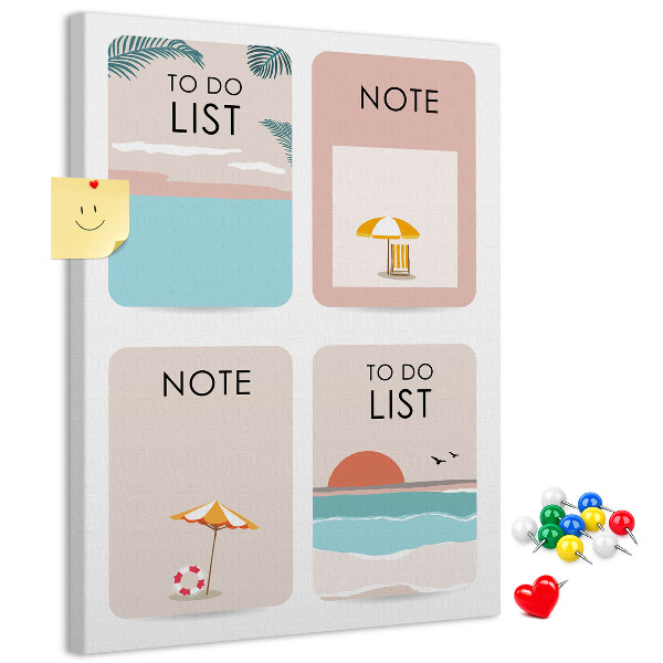 Korkplatte mit Aufdruck Sommer-To-Do-Liste und Notizen
