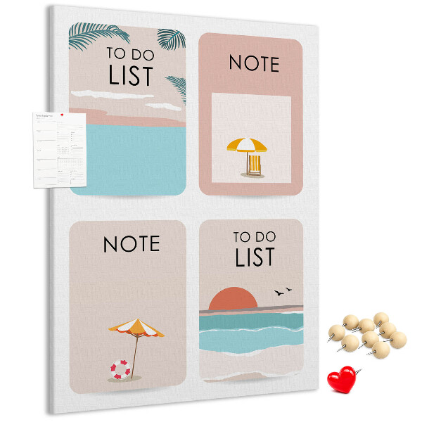 Korkplatte mit Aufdruck Sommer-To-Do-Liste und Notizen