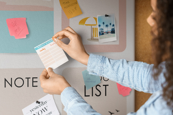 Korkplatte mit Aufdruck Sommer-To-Do-Liste und Notizen