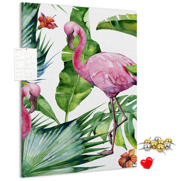 Bedruckte Korkplatte mit Motiv fröhliche Flamingos in tropischer Umgebung