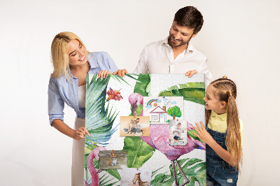 Bedruckte Korkplatte mit Motiv fröhliche Flamingos in tropischer Umgebung