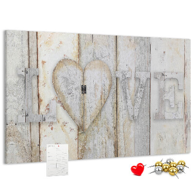 Korkbild mit dem Wort Liebe als Holzplakette