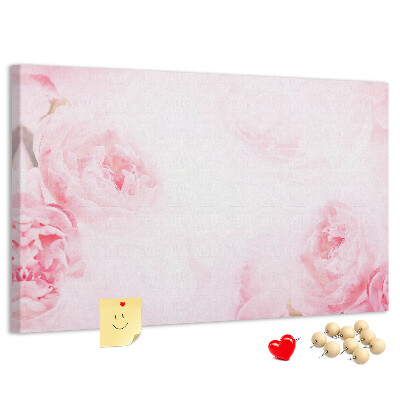 Korktafel mit Motiv zarte rosa Blüten auf hellem Hintergrund