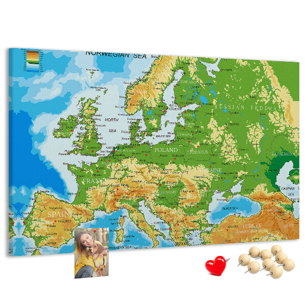 Europa-Karte mit Korkrückwand geografische Darstellung auf Kork