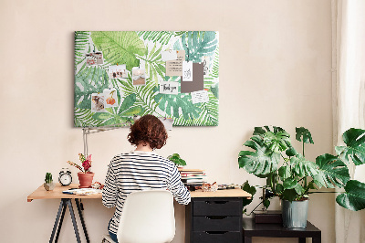 Kork-Pinnwand mit Aquarell-Motiv grüner tropischer Blätter