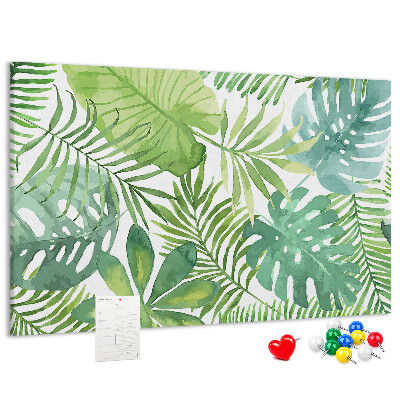 Kork-Pinnwand mit Aquarell-Motiv grüner tropischer Blätter