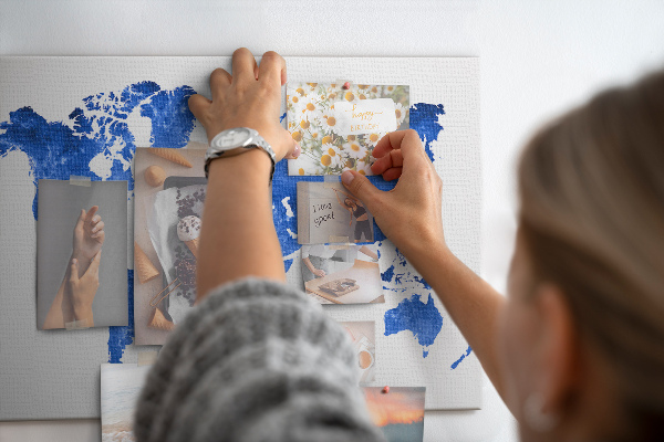 Korkbild blaue Aquarell-Weltkarte
