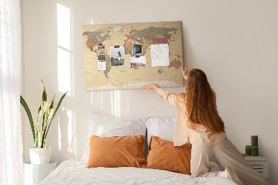 Korktafel mit Motiv einer antiken Weltkarte in gedeckten Farben