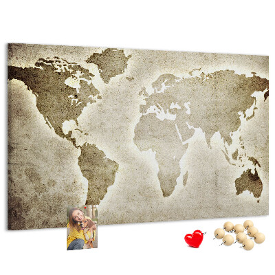 Korkbild Weltkarte mit Darstellung einer altmodischen Weltkarte im Hintergrund