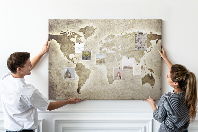 Korkbild Weltkarte mit Darstellung einer altmodischen Weltkarte im Hintergrund
