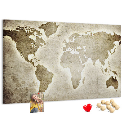 Korkbild Weltkarte mit Darstellung einer altmodischen Weltkarte im Hintergrund