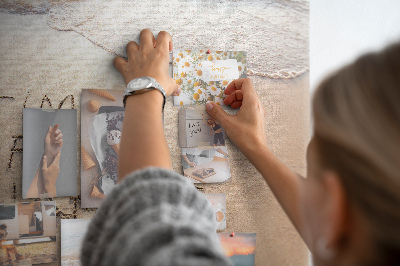 Bild mit Korkrückwand mit dem Motiv Veränderungen, die in den Strandsand geschrieben stehen