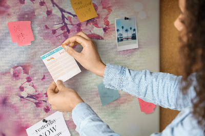 Kork-Pinnwand mit Motiv Blütenzweige in Pastelltönen