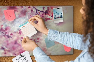 Kork-Pinnwand mit Motiv Blütenzweige in Pastelltönen