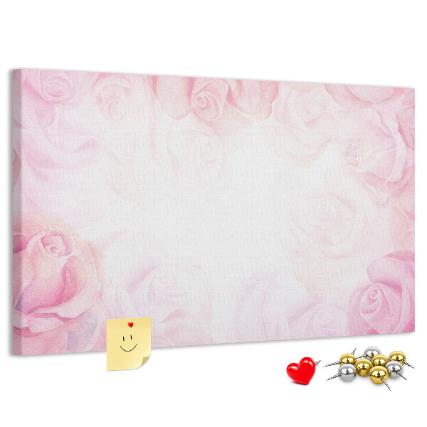 Bild mit Korkrückwand mit Motiv von zarten rosa Rosen