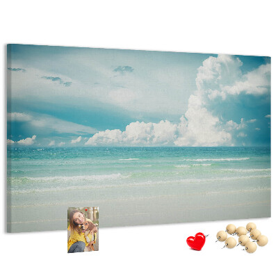 Kork-Pinnwand mit Motiv Ruhige See unter blauem Himmel