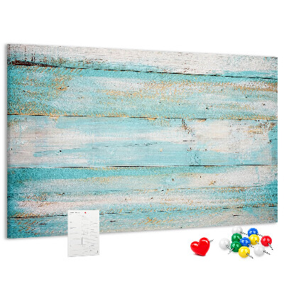 Holzbrett mit Korkrückwand in Blautönen