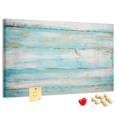 Holzbrett mit Korkrückwand in Blautönen