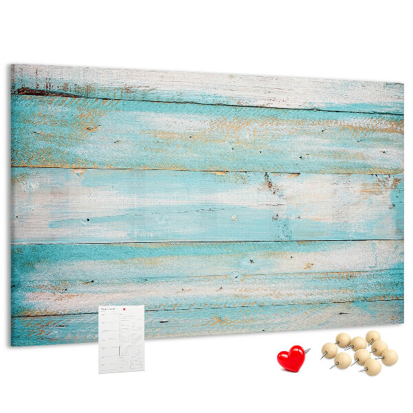 Holzbrett mit Korkrückwand in Blautönen