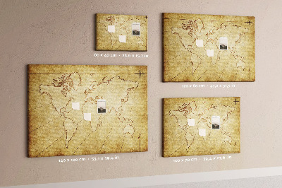 Korkbild antike Weltkarte mit Kontinenten