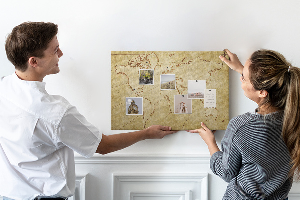 Korkbild antike Weltkarte mit Kontinenten