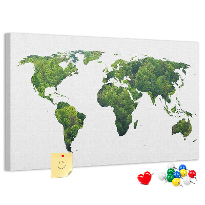 Grüne Weltkarte mit Vegetation mit Korkrückwand