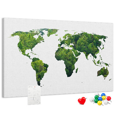 Grüne Weltkarte mit Vegetation mit Korkrückwand