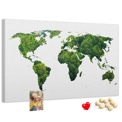 Grüne Weltkarte mit Vegetation mit Korkrückwand