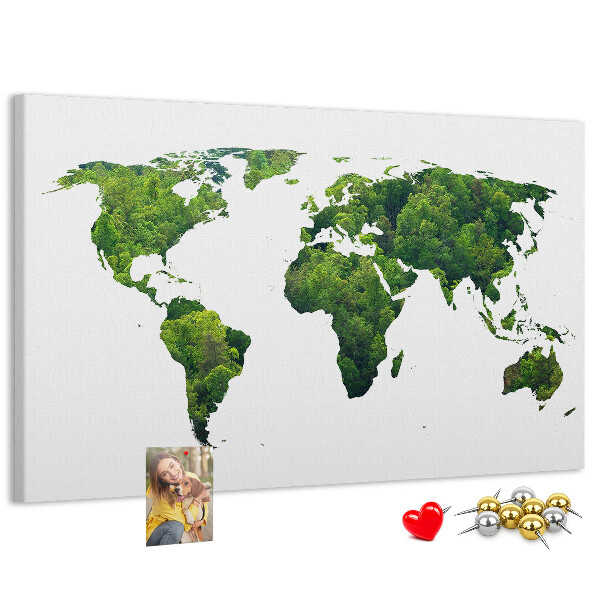 Grüne Weltkarte mit Vegetation mit Korkrückwand