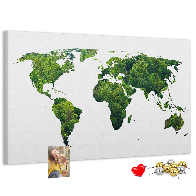 Grüne Weltkarte mit Vegetation mit Korkrückwand