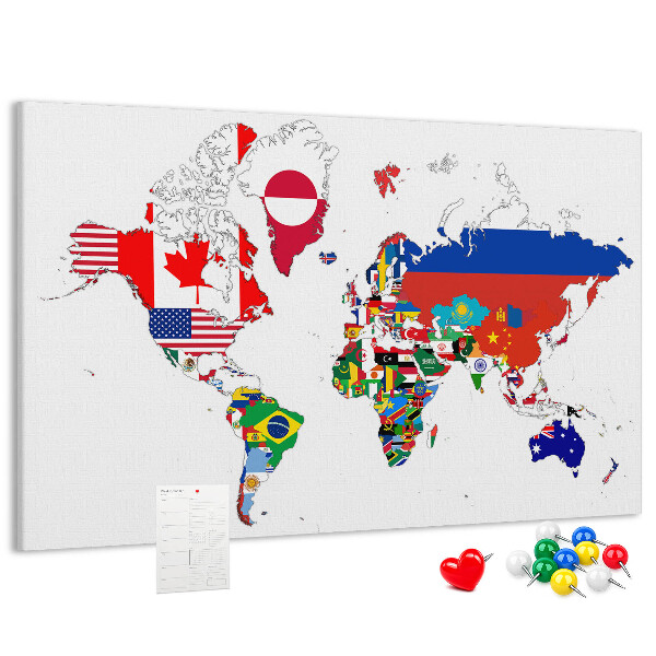 Kork-Weltkarte mit Länderflaggen