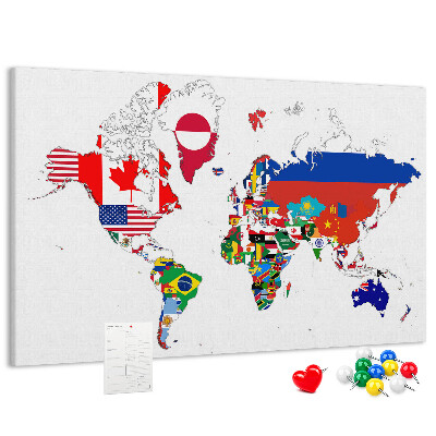 Kork-Weltkarte mit Länderflaggen