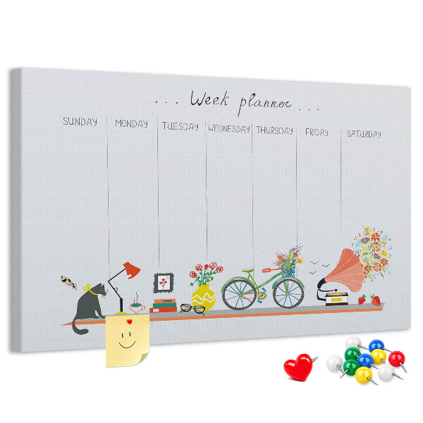 Korktafel farbenfroher Wochenplaner mit Büromotiven