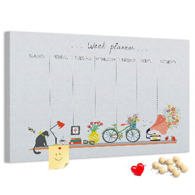 Korktafel farbenfroher Wochenplaner mit Büromotiven