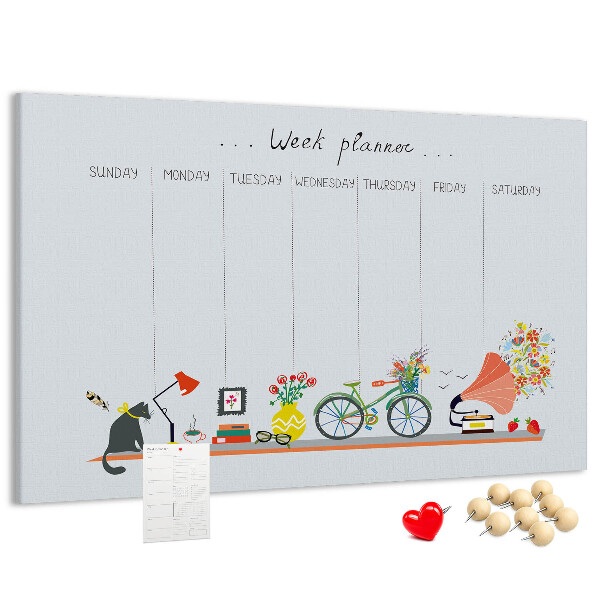 Korktafel farbenfroher Wochenplaner mit Büromotiven